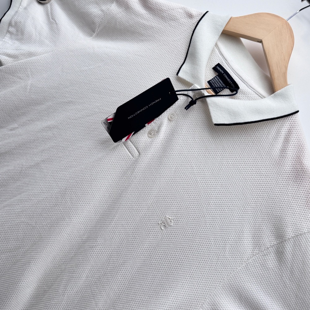 French Connection Popcorn Tipped Polo Mens L White New